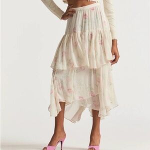 LoveShackFancy XS Cream Floral Tiered Skirt – Size 0 - retails for $445+